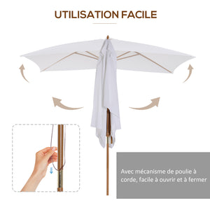 Parasol droit rectangulaire Parasol de jardin grande taille grande taille dim. 3L x 2l x 2,5H m blanc