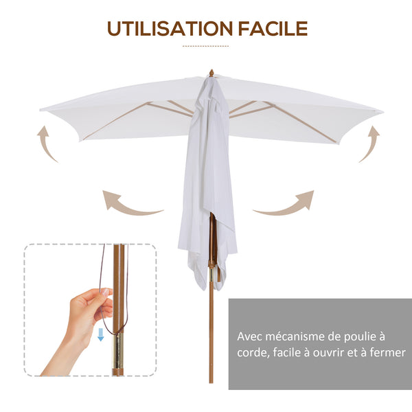 Parasol droit rectangulaire Parasol de jardin grande taille grande taille dim. 3L x 2l x 2,5H m blanc