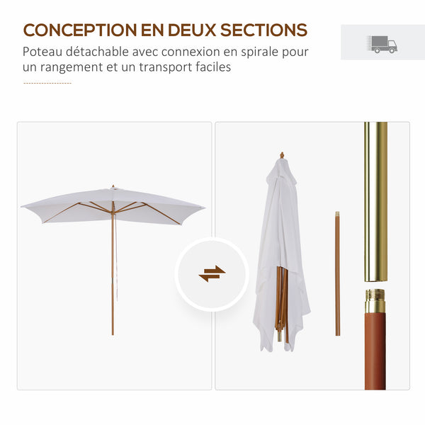 Parasol droit rectangulaire Parasol de jardin grande taille grande taille dim. 3L x 2l x 2,5H m blanc
