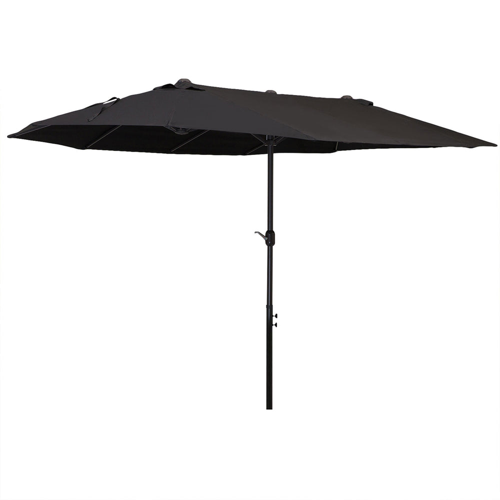 Parasol de jardin exterieur parasol double rectangulaire 4,6L x 2,7l x 2,4H m avec ouverture fermeture manivelle, cadre en acier, toile 180 g/m², parasol pour balcon, piscine, noir
