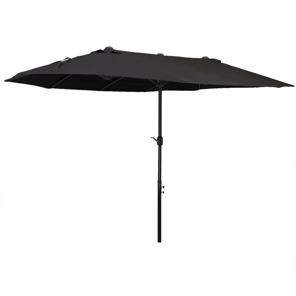 Parasol de jardin exterieur parasol double rectangulaire 4,6L x 2,7l x 2,4H m avec ouverture fermeture manivelle, cadre en acier, toile 180 g/m², parasol pour balcon, piscine, noir