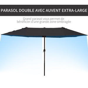 Parasol de jardin exterieur parasol double rectangulaire 4,6L x 2,7l x 2,4H m avec ouverture fermeture manivelle, cadre en acier, toile 180 g/m², parasol pour balcon, piscine, noir