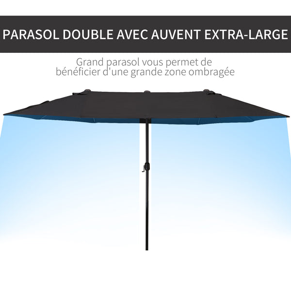 Parasol de jardin exterieur parasol double rectangulaire 4,6L x 2,7l x 2,4H m avec ouverture fermeture manivelle, cadre en acier, toile 180 g/m², parasol pour balcon, piscine, noir
