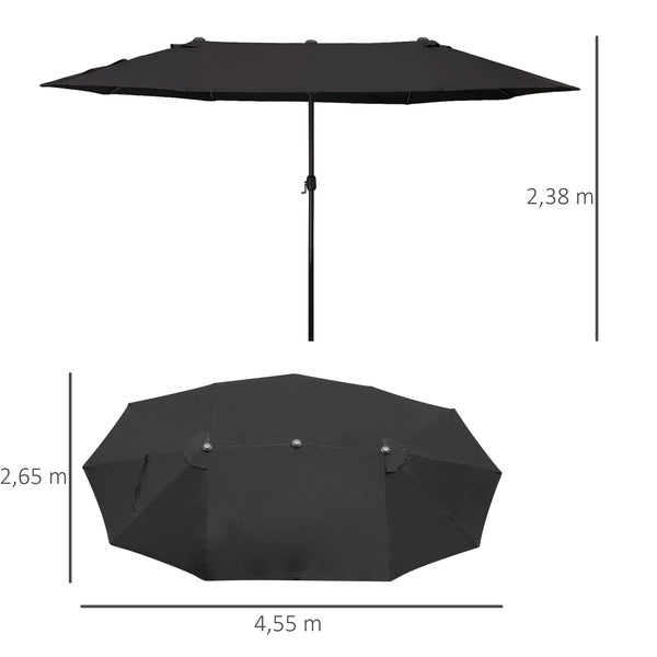 Parasol de jardin exterieur parasol double rectangulaire 4,6L x 2,7l x 2,4H m avec ouverture fermeture manivelle, cadre en acier, toile 180 g/m², parasol pour balcon, piscine, noir