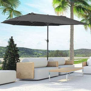 Parasol de jardin exterieur parasol double rectangulaire 4,6L x 2,7l x 2,4H m avec ouverture fermeture manivelle, cadre en acier, toile 180 g/m², parasol pour balcon, piscine, noir