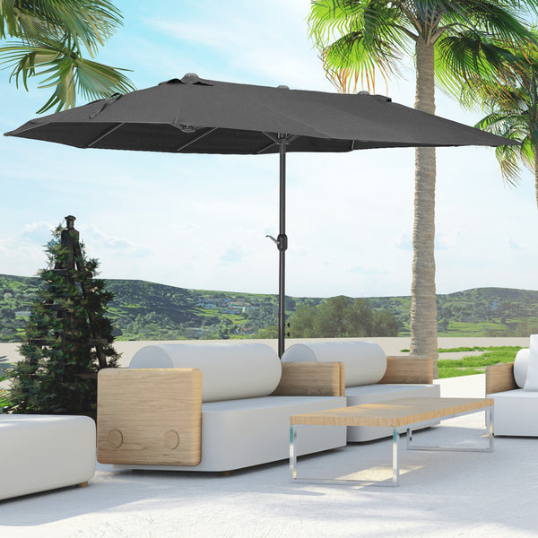 Parasol de jardin exterieur parasol double rectangulaire 4,6L x 2,7l x 2,4H m avec ouverture fermeture manivelle, cadre en acier, toile 180 g/m², parasol pour balcon, piscine, noir