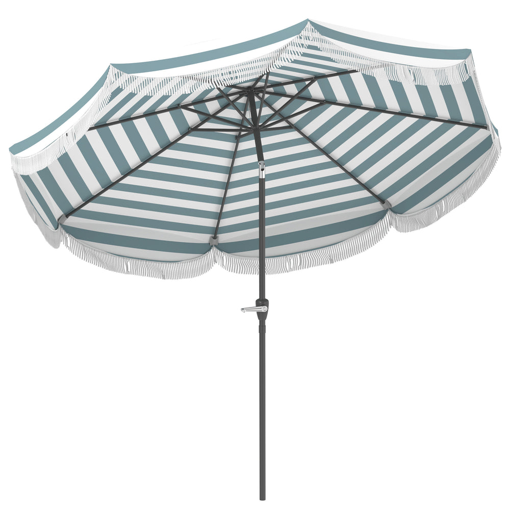 Parasol de jardin extérieur parasol inclinable rond Ø2,7 x 2,4 m parasol droit avec ouverture fermeture manivelle, franges, toile 180 g/m² protection UPF 30+, pour balcon, terrasse, bleu