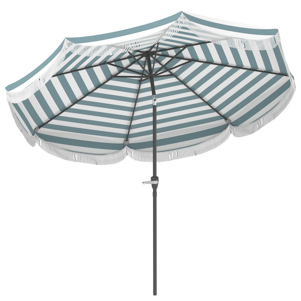 Parasol de jardin extérieur parasol inclinable rond Ø2,7 x 2,4 m parasol droit avec ouverture fermeture manivelle, franges, toile 180 g/m² protection UPF 30+, pour balcon, terrasse, bleu