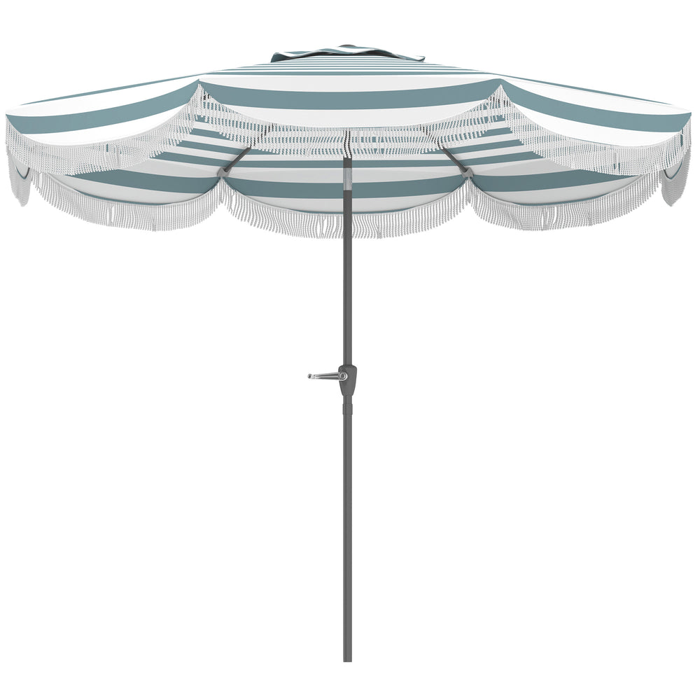 Parasol de jardin extérieur parasol inclinable rond Ø2,7 x 2,4 m parasol droit avec ouverture fermeture manivelle, franges, toile 180 g/m² protection UPF 30+, pour balcon, terrasse, bleu