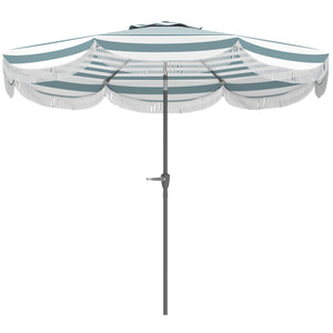 Parasol de jardin extérieur parasol inclinable rond Ø2,7 x 2,4 m parasol droit avec ouverture fermeture manivelle, franges, toile 180 g/m² protection UPF 30+, pour balcon, terrasse, bleu