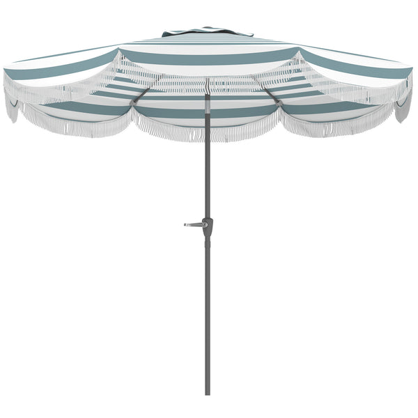 Parasol de jardin extérieur parasol inclinable rond Ø2,7 x 2,4 m parasol droit avec ouverture fermeture manivelle, franges, toile 180 g/m² protection UPF 30+, pour balcon, terrasse, bleu