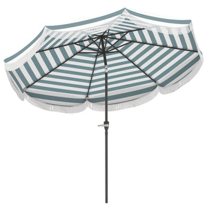 Parasol de jardin extérieur parasol inclinable rond Ø2,7 x 2,4 m parasol droit avec ouverture fermeture manivelle, franges, toile 180 g/m² protection UPF 30+, pour balcon, terrasse, bleu