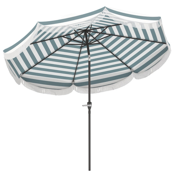 Parasol de jardin extérieur parasol inclinable rond Ø2,7 x 2,4 m parasol droit avec ouverture fermeture manivelle, franges, toile 180 g/m² protection UPF 30+, pour balcon, terrasse, bleu