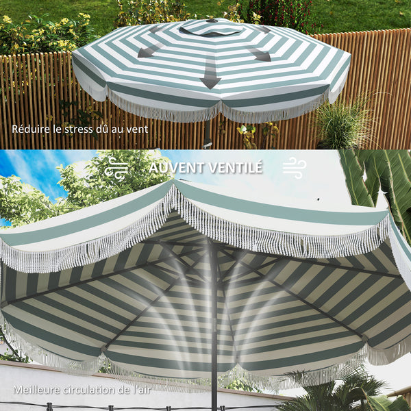 Parasol de jardin extérieur parasol inclinable rond Ø2,7 x 2,4 m parasol droit avec ouverture fermeture manivelle, franges, toile 180 g/m² protection UPF 30+, pour balcon, terrasse, bleu