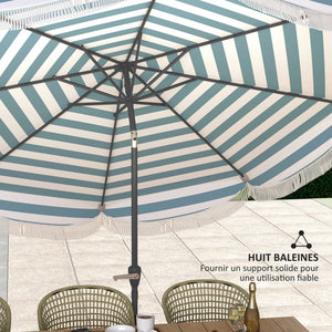 Parasol de jardin extérieur parasol inclinable rond Ø2,7 x 2,4 m parasol droit avec ouverture fermeture manivelle, franges, toile 180 g/m² protection UPF 30+, pour balcon, terrasse, bleu