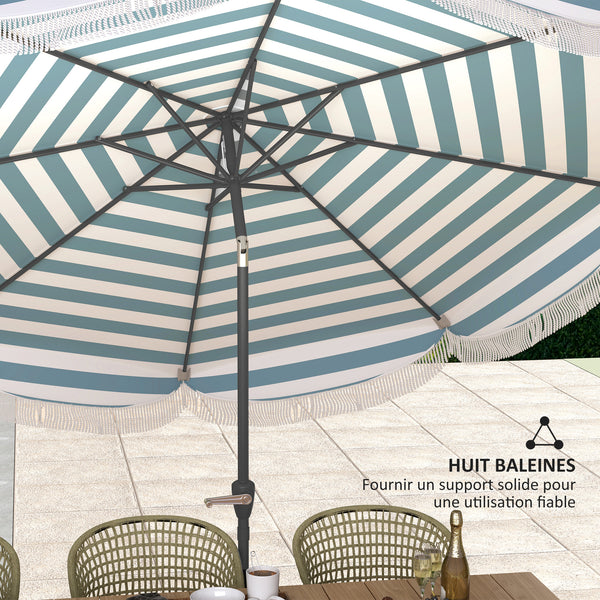 Parasol de jardin extérieur parasol inclinable rond Ø2,7 x 2,4 m parasol droit avec ouverture fermeture manivelle, franges, toile 180 g/m² protection UPF 30+, pour balcon, terrasse, bleu