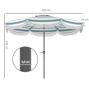 Parasol de jardin extérieur parasol inclinable rond Ø2,7 x 2,4 m parasol droit avec ouverture fermeture manivelle, franges, toile 180 g/m² protection UPF 30+, pour balcon, terrasse, bleu