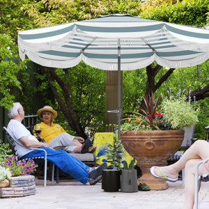 Parasol de jardin extérieur parasol inclinable rond Ø2,7 x 2,4 m parasol droit avec ouverture fermeture manivelle, franges, toile 180 g/m² protection UPF 30+, pour balcon, terrasse, bleu