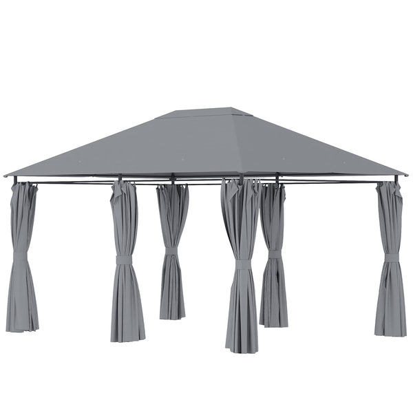 Tonnelle de jardin barnum pavillon style colonial double-toit toiles latérales amovibles 4L x 3l x 2,72H m gris