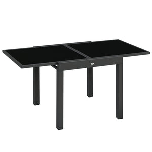 Table extensible de jardin grande taille dim. dépliées 160 x 80 x 75 cm foncé plateau verre trempé noir aluminium gris