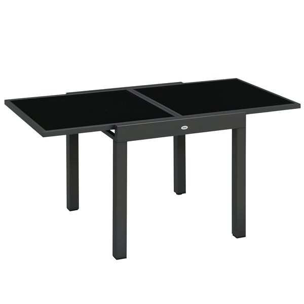 Table extensible de jardin grande taille dim. dépliées 160 x 80 x 75 cm foncé plateau verre trempé noir aluminium gris