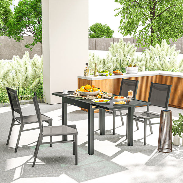 Table extensible de jardin grande taille dim. dépliées 160 x 80 x 75 cm foncé plateau verre trempé noir aluminium gris