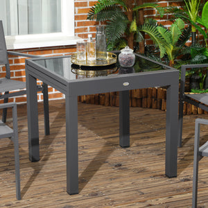 Table extensible de jardin grande taille dim. dépliées 160 x 80 x 75 cm foncé plateau verre trempé noir aluminium gris