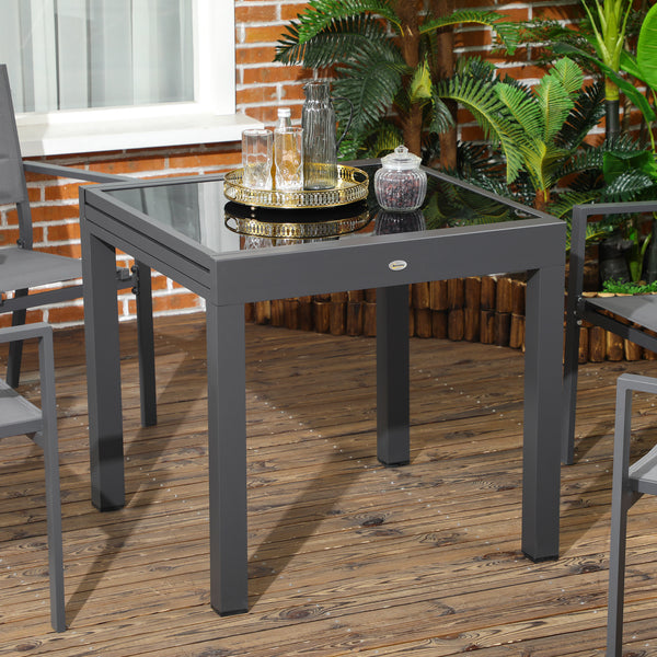 Table extensible de jardin grande taille dim. dépliées 160 x 80 x 75 cm foncé plateau verre trempé noir aluminium gris