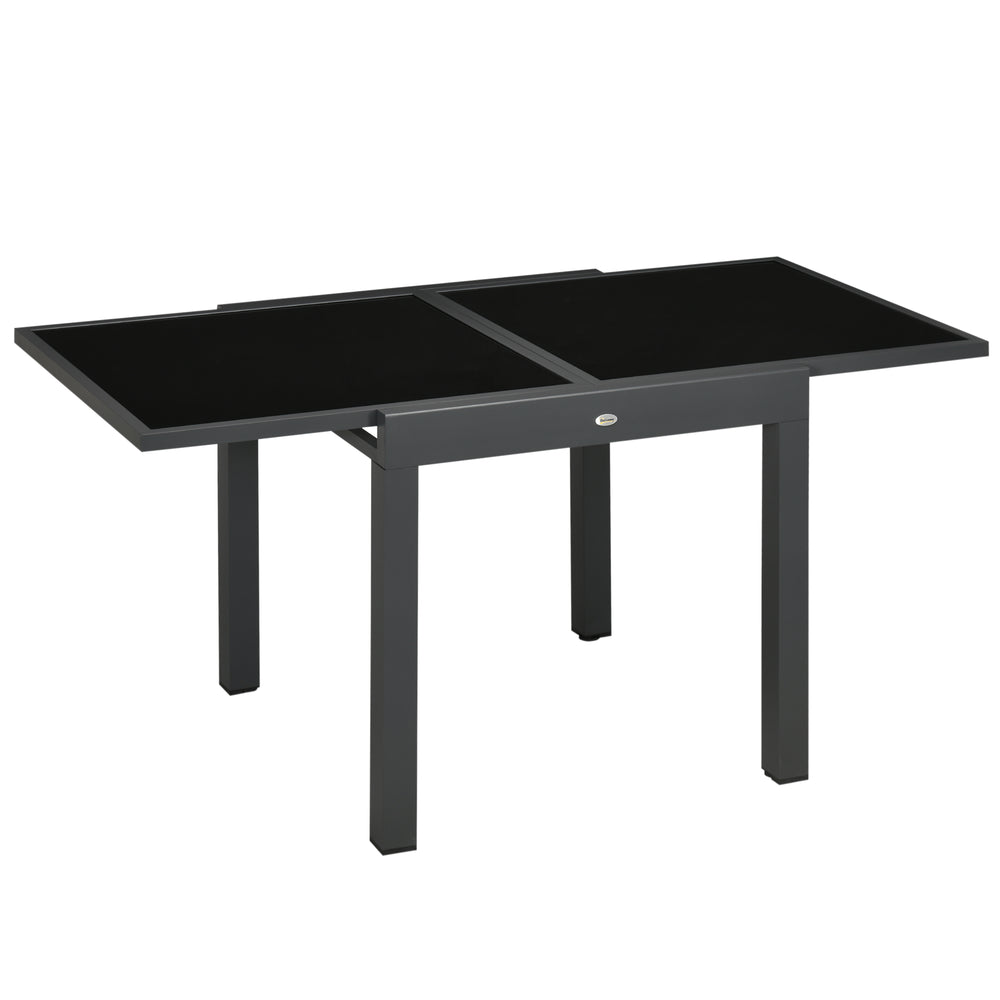 Table extensible de jardin grande taille dim. dépliées 160 x 80 x 75 cm foncé plateau verre trempé noir aluminium gris