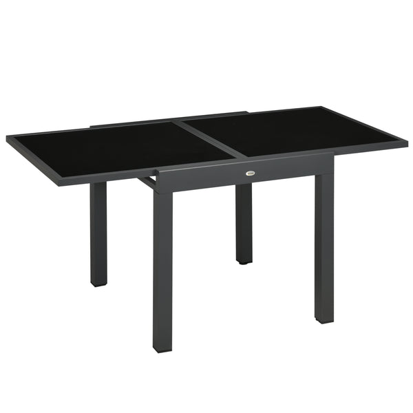 Table extensible de jardin grande taille dim. dépliées 160 x 80 x 75 cm foncé plateau verre trempé noir aluminium gris