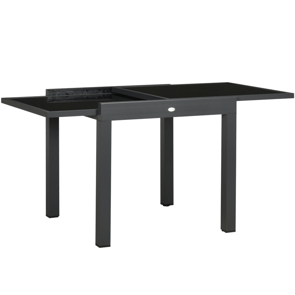 Table extensible de jardin grande taille dim. dépliées 160 x 80 x 75 cm foncé plateau verre trempé noir aluminium gris