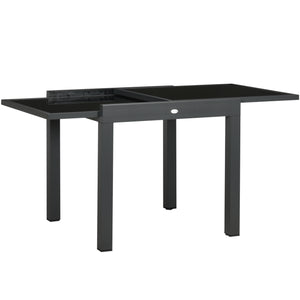 Table extensible de jardin grande taille dim. dépliées 160 x 80 x 75 cm foncé plateau verre trempé noir aluminium gris