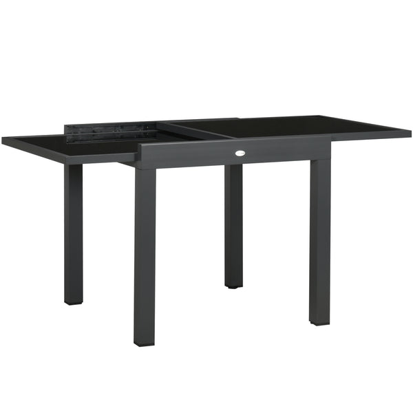 Table extensible de jardin grande taille dim. dépliées 160 x 80 x 75 cm foncé plateau verre trempé noir aluminium gris
