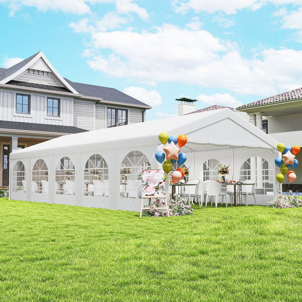 Tente de réception 5x10m, barnum 5 compartiments, protection UV 40+ et structure renforcée en acier galvanisé - tonnelle de jardin, chapiteau 10 parois amovibles pour fête et mariage, blanc