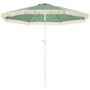 Parasol de jardin parasol extérieur inclinable à franges avec manivelle 8 baleines dim. Ø 2,65 x 2,45 H m vert