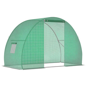 Serre de Jardin Tunnel serre d'hivernage Surface Sol 4,5 m² dim. 3L x 1,5l x 2H m châssis Tubulaire renforcé Porte zippée 2 fenêtres enroulables Vert