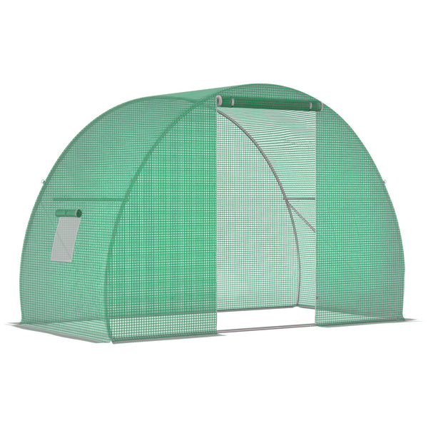 Serre de Jardin Tunnel serre d'hivernage Surface Sol 4,5 m² dim. 3L x 1,5l x 2H m châssis Tubulaire renforcé Porte zippée 2 fenêtres enroulables Vert