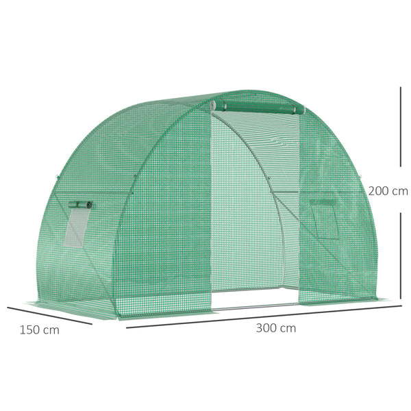 Serre de Jardin Tunnel serre d'hivernage Surface Sol 4,5 m² dim. 3L x 1,5l x 2H m châssis Tubulaire renforcé Porte zippée 2 fenêtres enroulables Vert