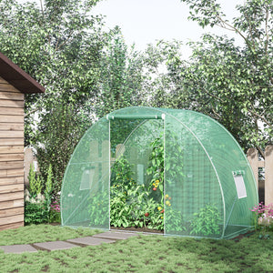 Serre de Jardin Tunnel serre d'hivernage Surface Sol 4,5 m² dim. 3L x 1,5l x 2H m châssis Tubulaire renforcé Porte zippée 2 fenêtres enroulables Vert