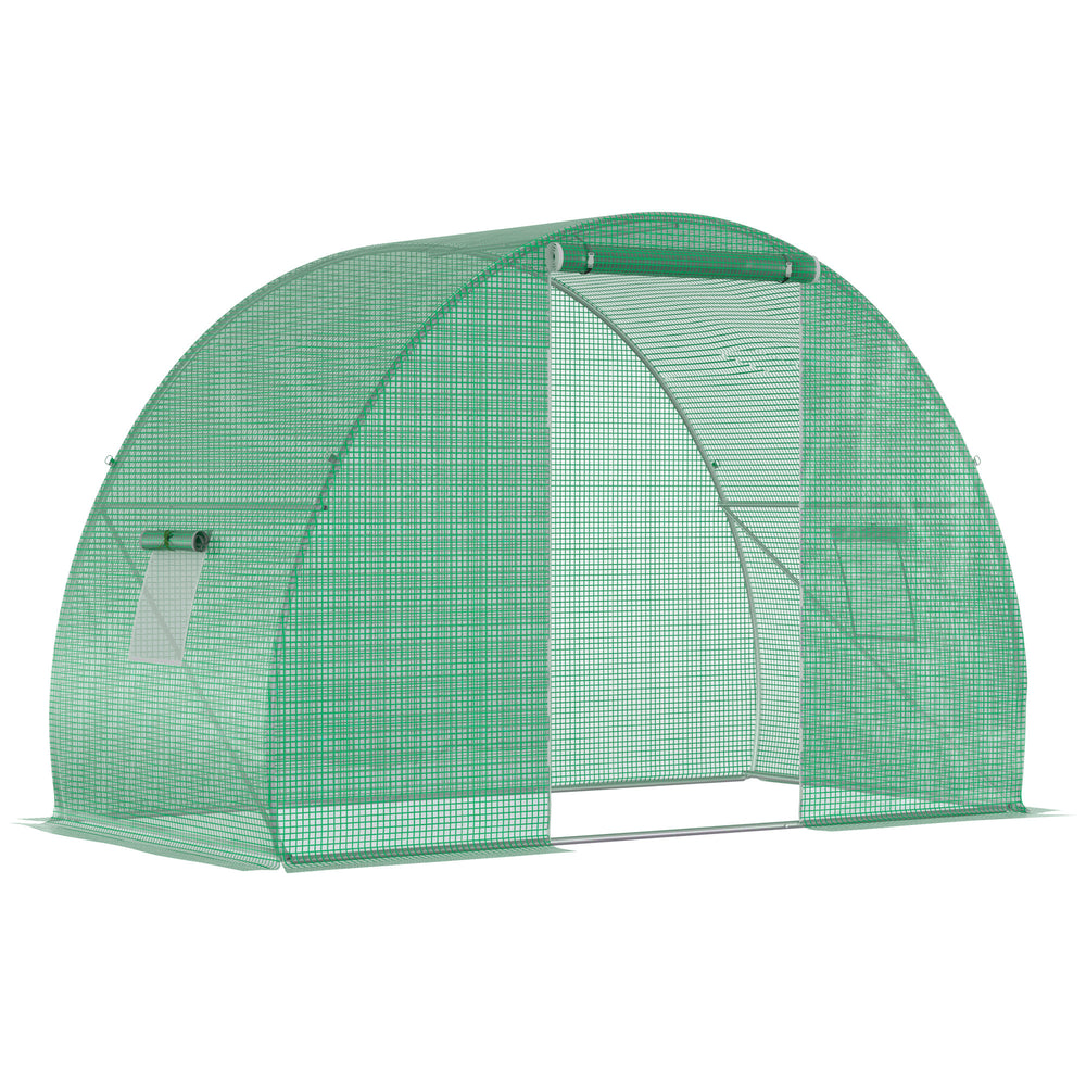 Serre de Jardin Tunnel serre d'hivernage Surface Sol 4,5 m² dim. 3L x 1,5l x 2H m châssis Tubulaire renforcé Porte zippée 2 fenêtres enroulables Vert