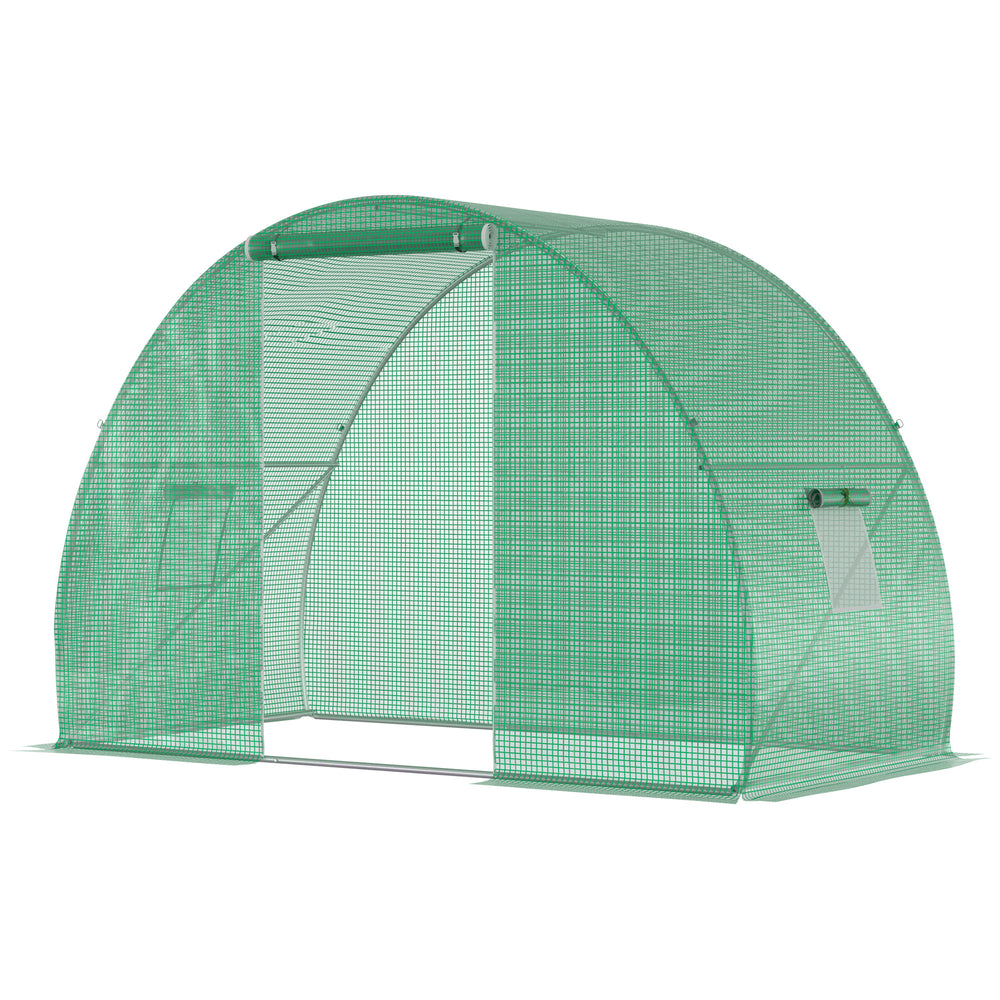 Serre de Jardin Tunnel serre d'hivernage Surface Sol 4,5 m² dim. 3L x 1,5l x 2H m châssis Tubulaire renforcé Porte zippée 2 fenêtres enroulables Vert