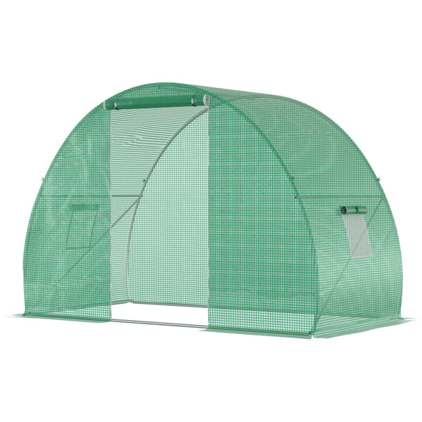 Serre de Jardin Tunnel serre d'hivernage Surface Sol 4,5 m² dim. 3L x 1,5l x 2H m châssis Tubulaire renforcé Porte zippée 2 fenêtres enroulables Vert