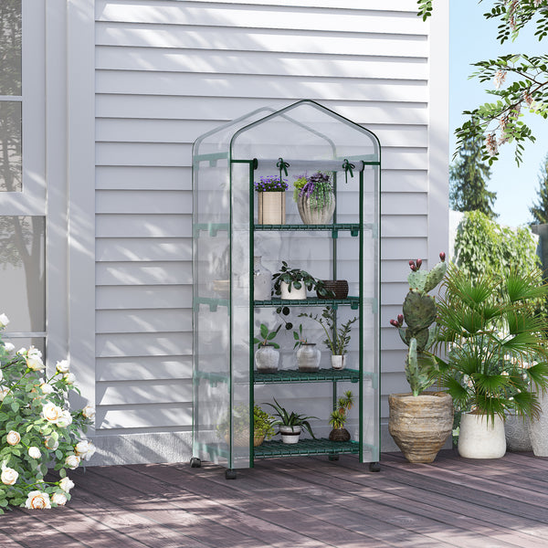Serre de jardin avec étagères 4 niveaux, serre de balcon, bâche renforcée, châssis en acier, porte zippée, pour légumes plantes fleurs, intérieur et extérieur, 69 x 50 x 165 cm, transparent