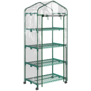 Serre de jardin avec étagères 4 niveaux, serre de balcon, bâche renforcée, châssis en acier, porte zippée, pour légumes plantes fleurs, intérieur et extérieur, 69 x 50 x 165 cm, transparent