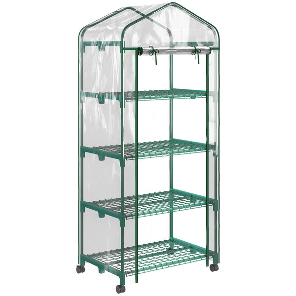 Serre de jardin avec étagères 4 niveaux, serre de balcon, bâche renforcée, châssis en acier, porte zippée, pour légumes plantes fleurs, intérieur et extérieur, 69 x 50 x 165 cm, transparent