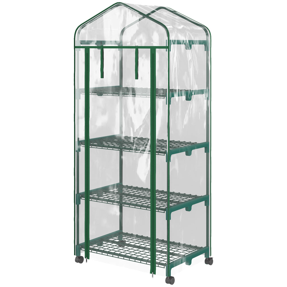 Serre de jardin avec étagères 4 niveaux, serre de balcon, bâche renforcée, châssis en acier, porte zippée, pour légumes plantes fleurs, intérieur et extérieur, 69 x 50 x 165 cm, transparent