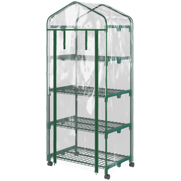Serre de jardin avec étagères 4 niveaux, serre de balcon, bâche renforcée, châssis en acier, porte zippée, pour légumes plantes fleurs, intérieur et extérieur, 69 x 50 x 165 cm, transparent