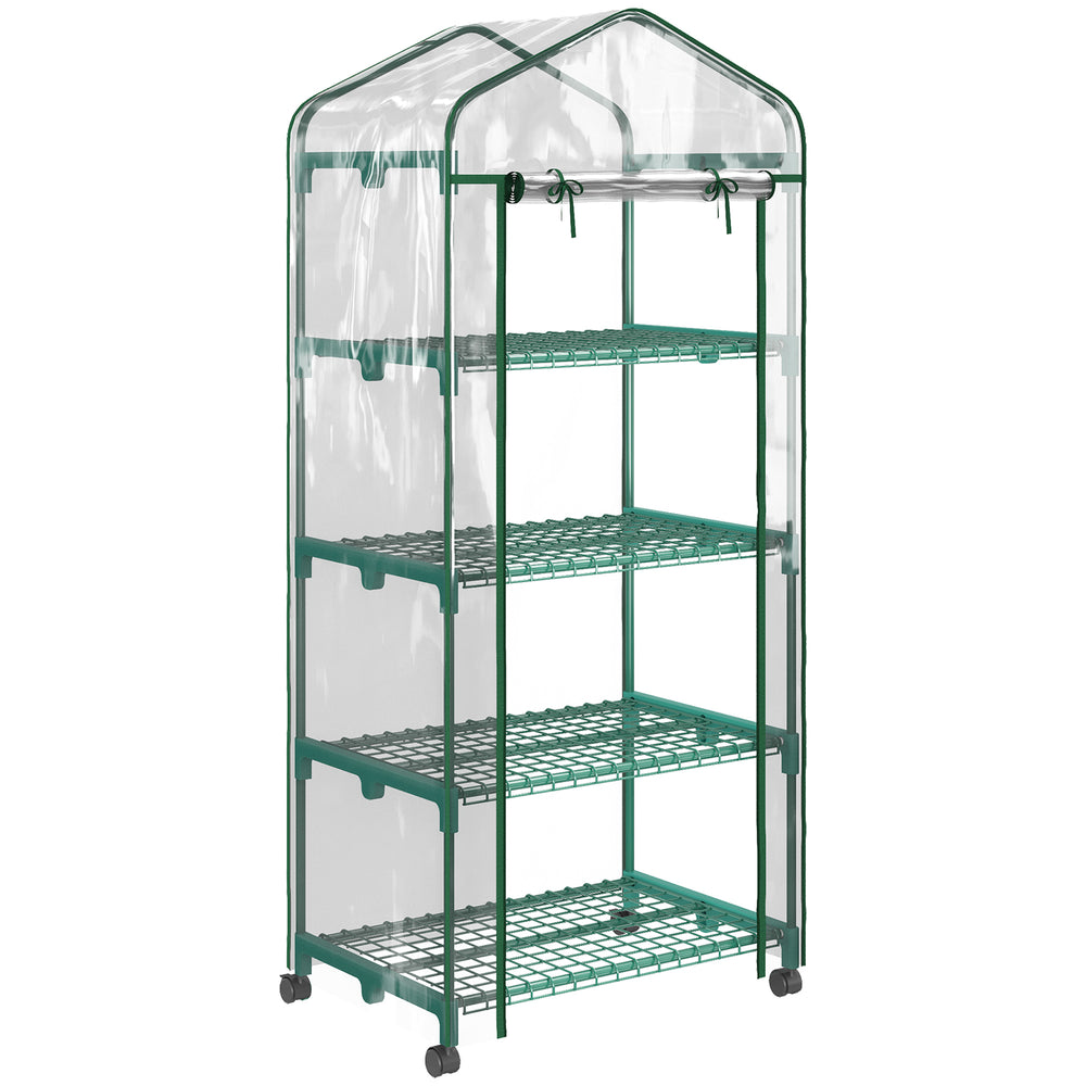 Serre de jardin avec étagères 4 niveaux, serre de balcon, bâche renforcée, châssis en acier, porte zippée, pour légumes plantes fleurs, intérieur et extérieur, 69 x 50 x 165 cm, transparent