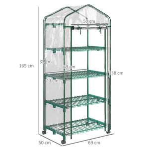 Serre de jardin avec étagères 4 niveaux, serre de balcon, bâche renforcée, châssis en acier, porte zippée, pour légumes plantes fleurs, intérieur et extérieur, 69 x 50 x 165 cm, transparent