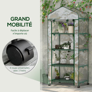 Serre de jardin avec étagères 4 niveaux, serre de balcon, bâche renforcée, châssis en acier, porte zippée, pour légumes plantes fleurs, intérieur et extérieur, 69 x 50 x 165 cm, transparent